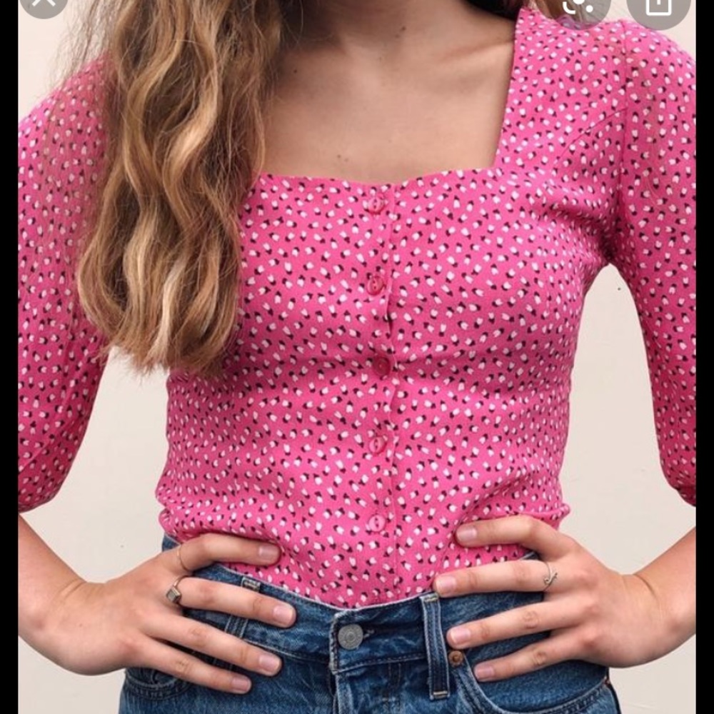 Rolla’s Printed Button Up Puff Sleeve Blouse